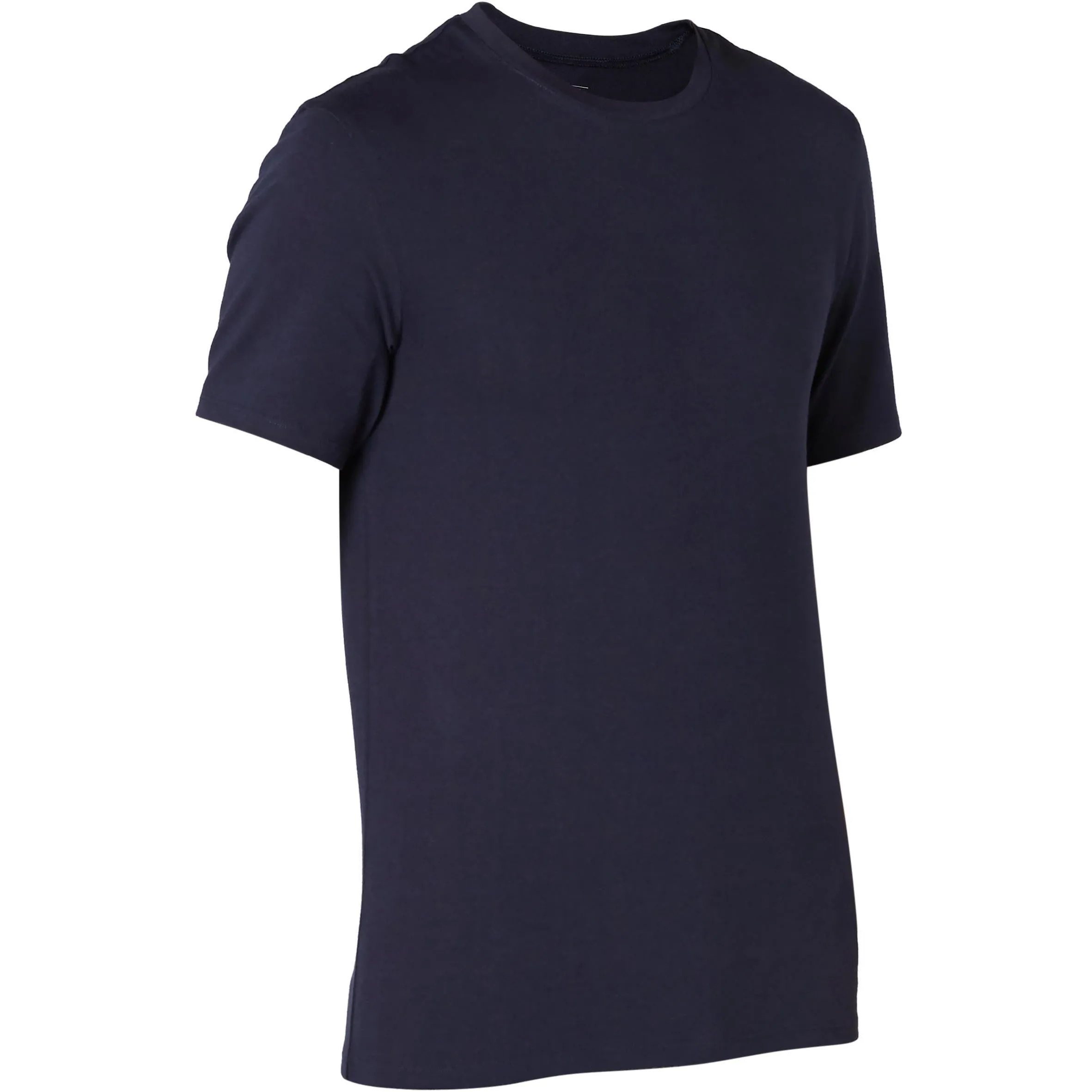 500 Fitness Slim Cotton Round Neck T-Shirt Men Navy Blue DOMYOS Black Blue