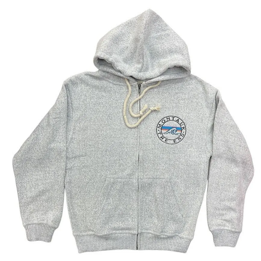 Adult Montauk The End Wave Embroidered Nantucket Zip-Up Hoodie in Oxford Grey