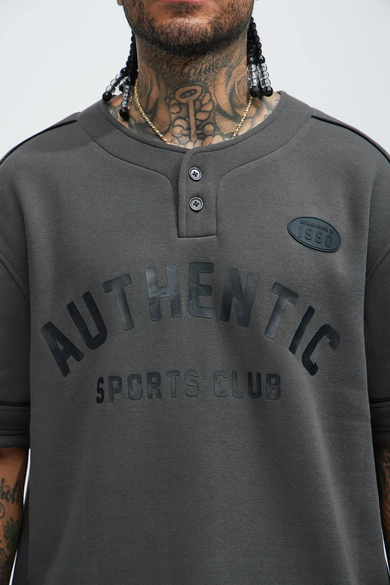 Athletics Sports Club Short Sleeve Henley - Black