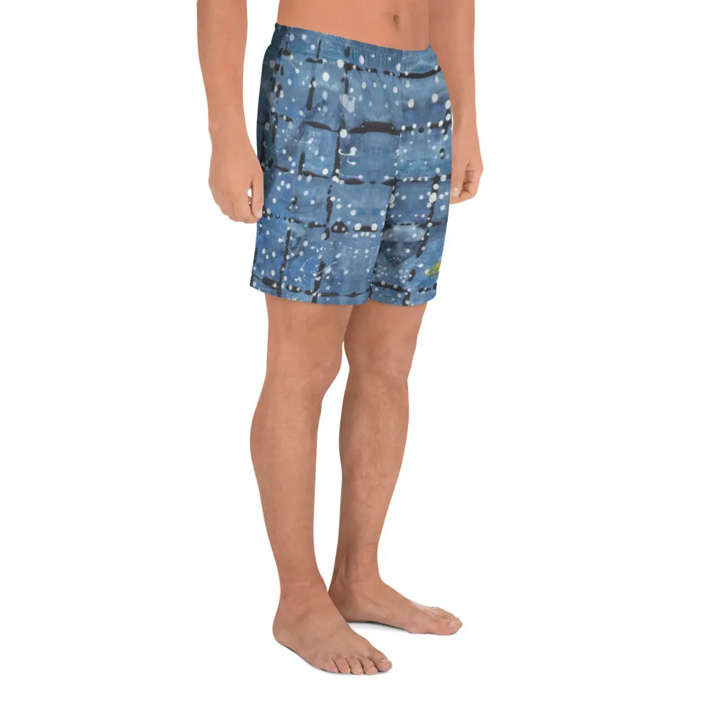 Blu&White Dotted Plaid Mens Shorts