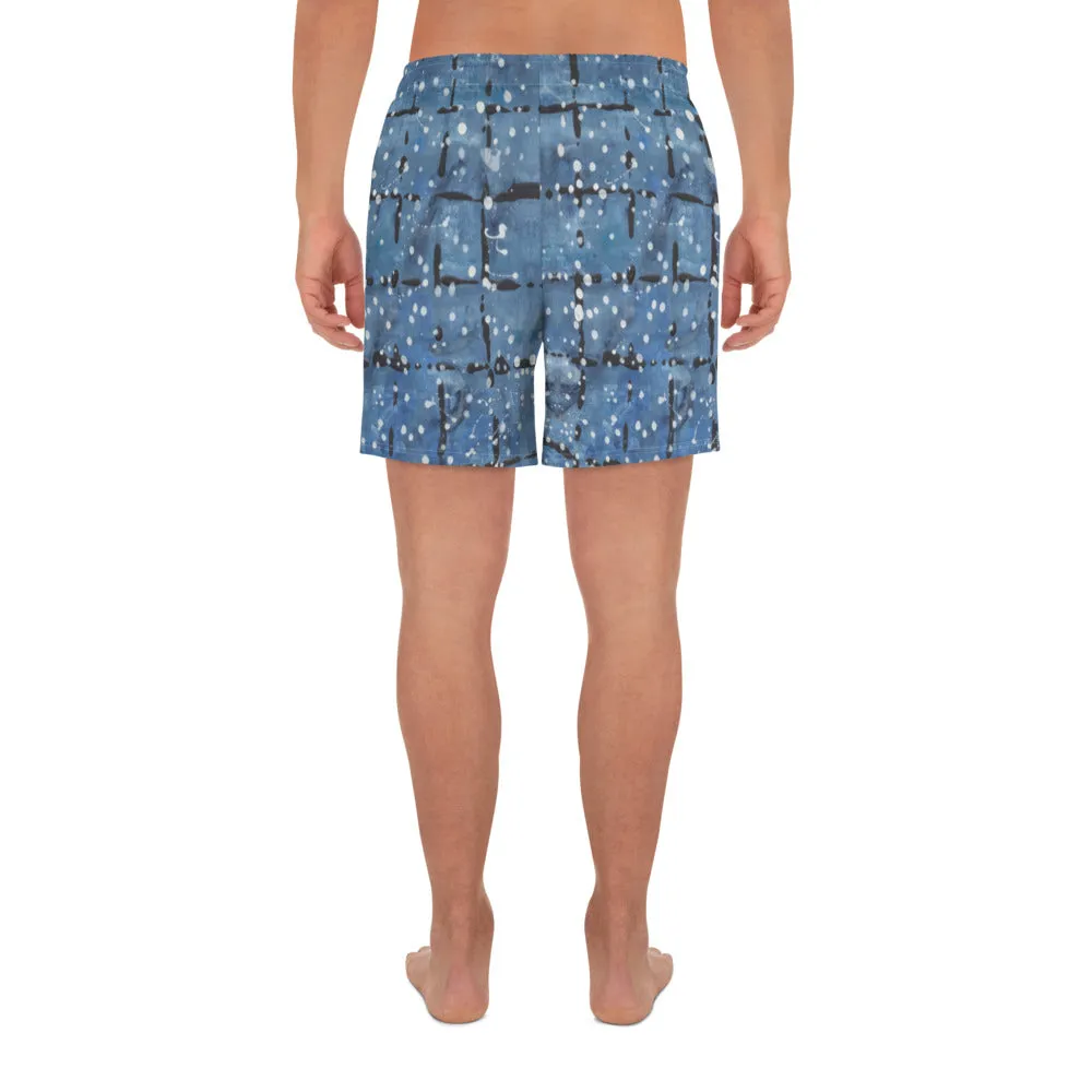 Blu&White Dotted Plaid Mens Shorts