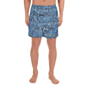 Blu&White Dotted Plaid Mens Shorts