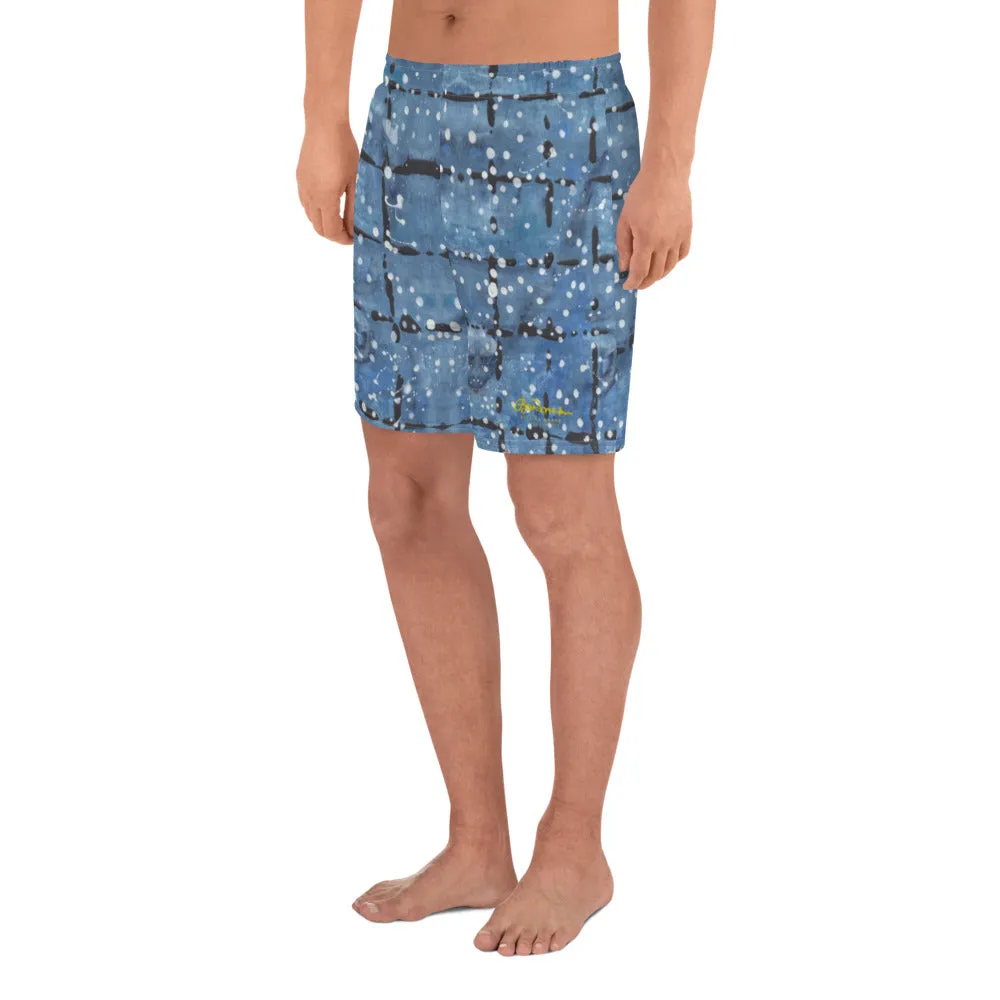 Blu&White Dotted Plaid Mens Shorts