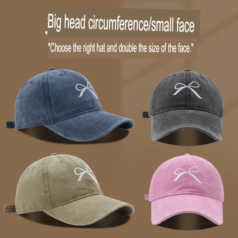 Bow soft-top sunshade baseball cap for women spring and summer Internet celebrity retro washed peaked cap student versatile sun protection hat