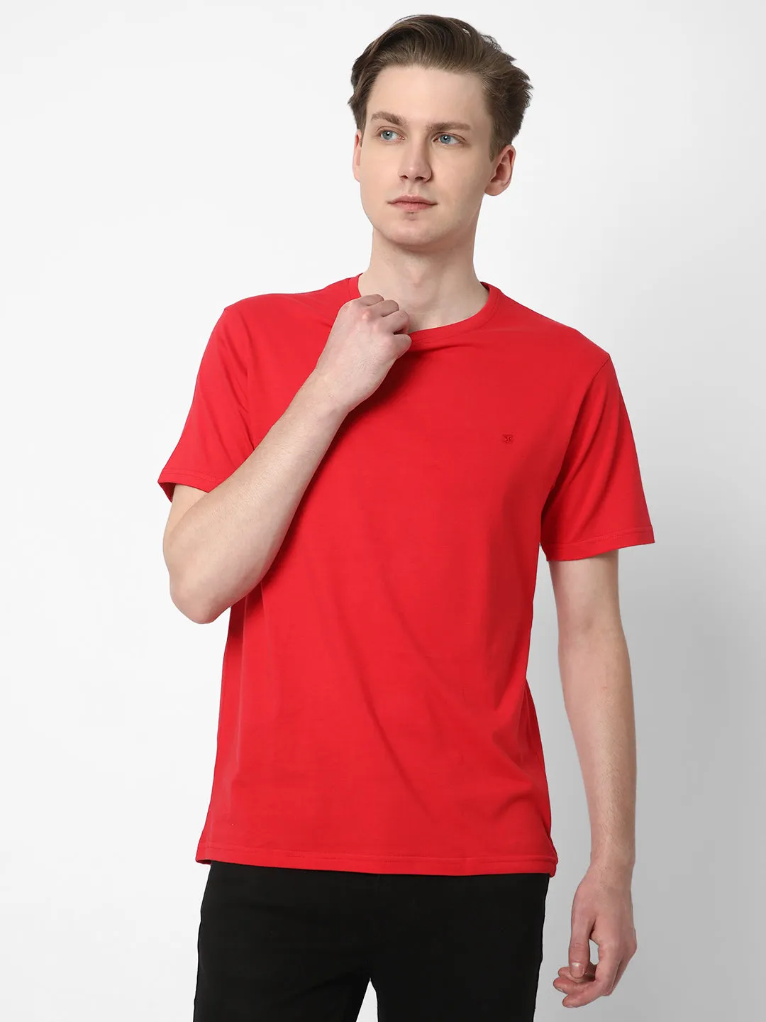 Cotstyle Cotton Fabrics Round Neck Short Length Plain Half Sleeve Casual & Daily Wear Men's T-Shirts -  Pack of 1 - Red