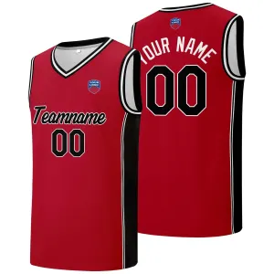 Custom basketball jersey shorts for men and women. Embroidered and printed name, number and logo Red&Black