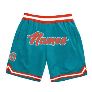 Custom Teal Orange-White Authentic Throwback Basketball Shorts