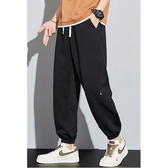 Drawstring Knitted Solid Color Tapered Loose Fit Sweatpant