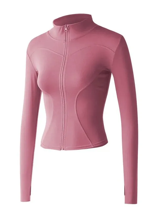 Elastic Sports Women's Jacket with Zipper with Finger Hole - SF1631