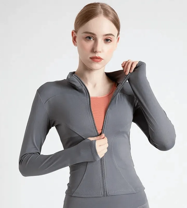 Elastic Sports Women's Jacket with Zipper with Finger Hole - SF1631