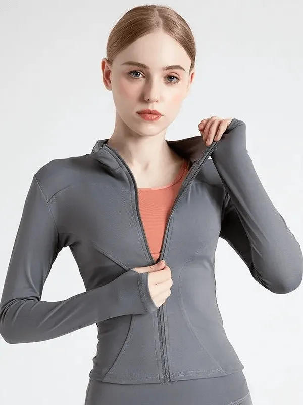 Elastic Sports Women's Jacket with Zipper with Finger Hole - SF1631