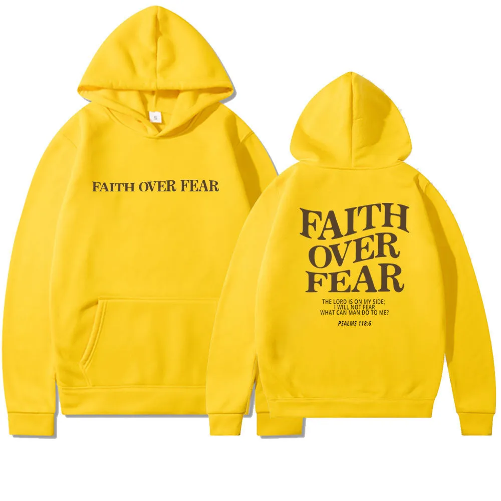 Faith Over Fear Spiritual Hoodie Sweatshirt Bible Verse Unisex Aesthetic Clothes