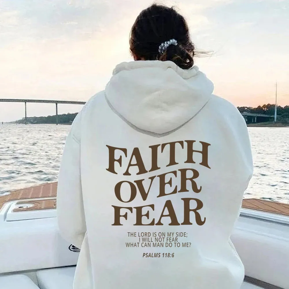 Faith Over Fear Spiritual Hoodie Sweatshirt Bible Verse Unisex Aesthetic Clothes