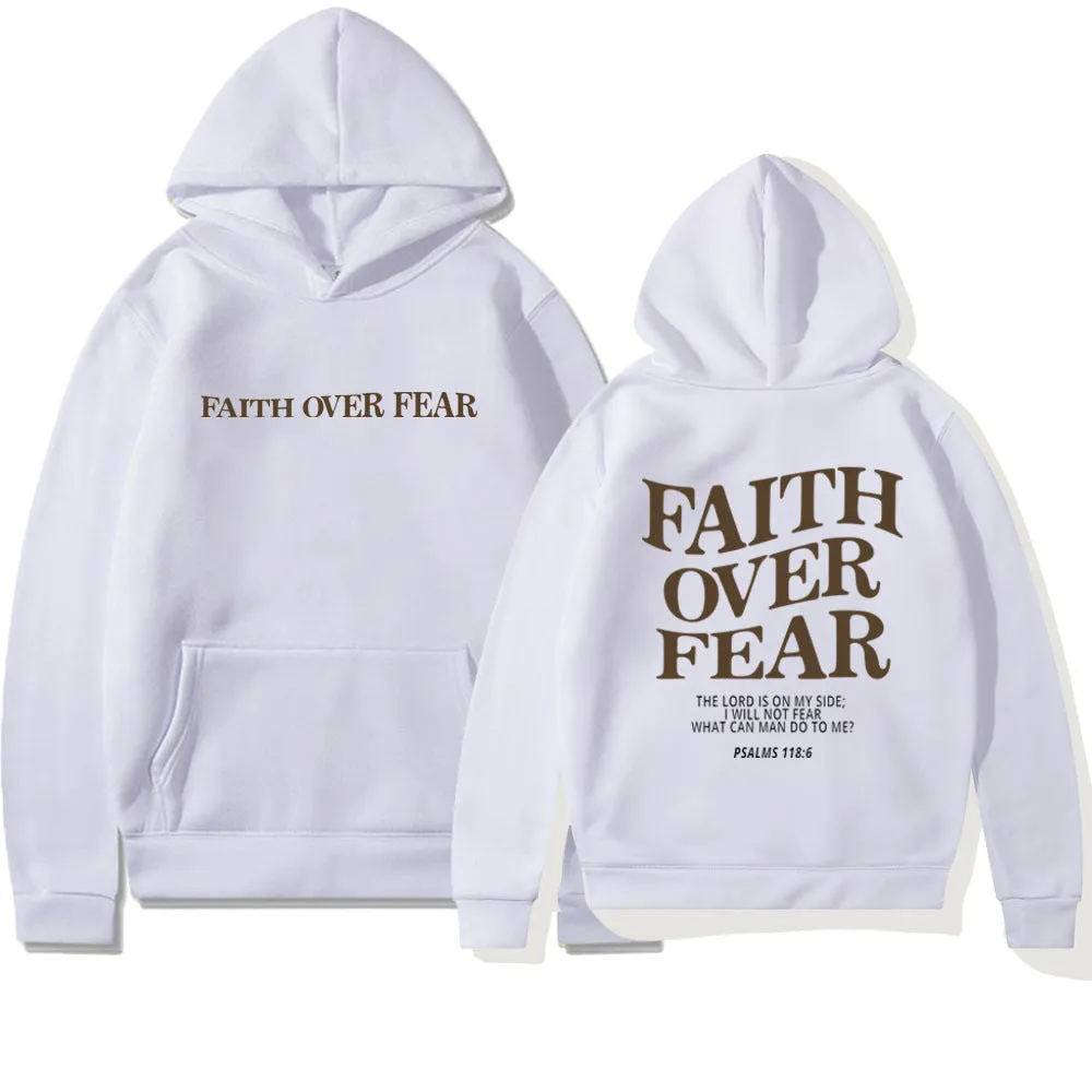 Faith Over Fear Spiritual Hoodie Sweatshirt Bible Verse Unisex Aesthetic Clothes