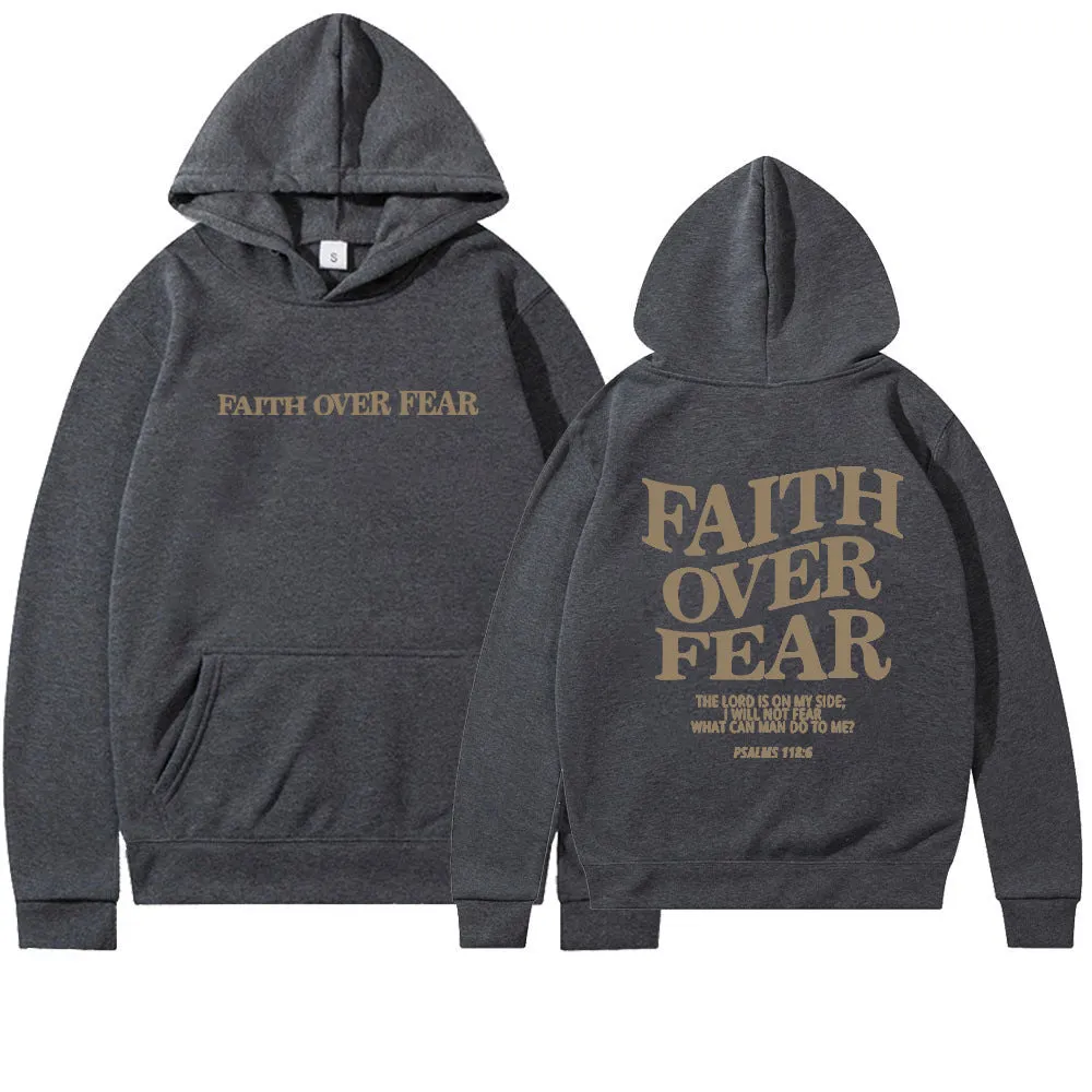 Faith Over Fear Spiritual Hoodie Sweatshirt Bible Verse Unisex Aesthetic Clothes