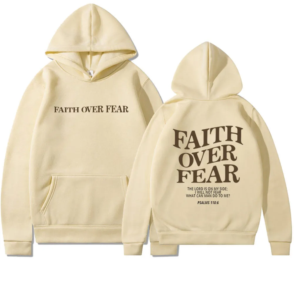 Faith Over Fear Spiritual Hoodie Sweatshirt Bible Verse Unisex Aesthetic Clothes