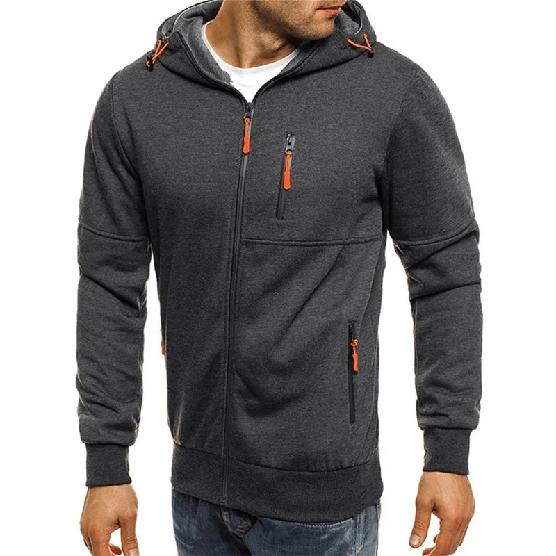 Fashion Zipper Solid Color Hooded Jacket For Men / Sports Clothing - SF0498