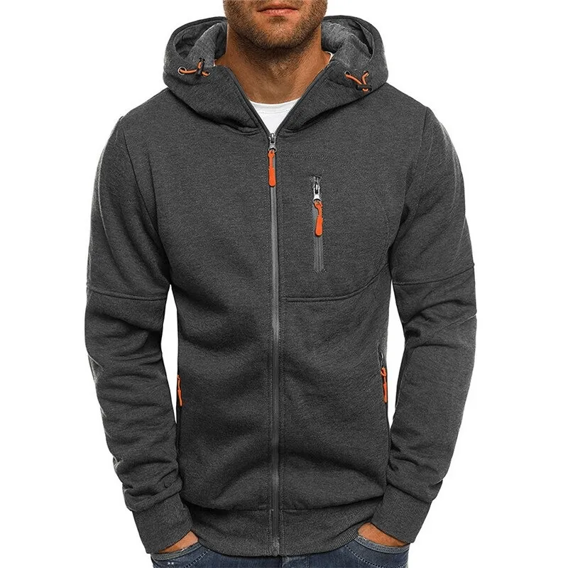 Fashion Zipper Solid Color Hooded Jacket For Men / Sports Clothing - SF0498