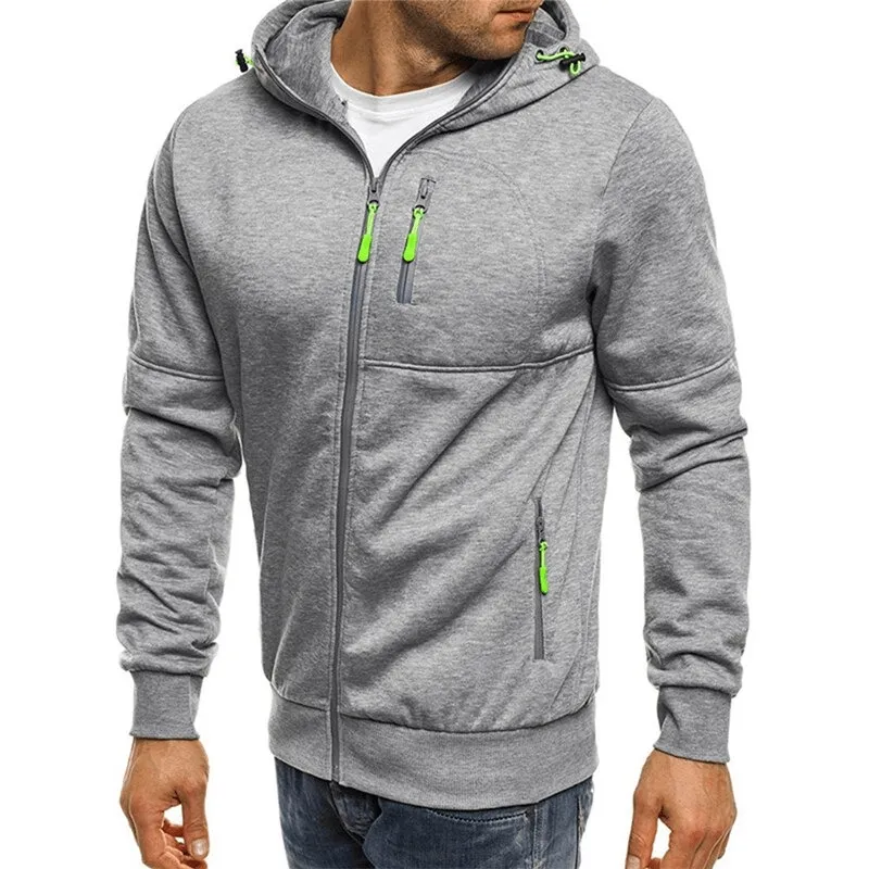 Fashion Zipper Solid Color Hooded Jacket For Men / Sports Clothing - SF0498