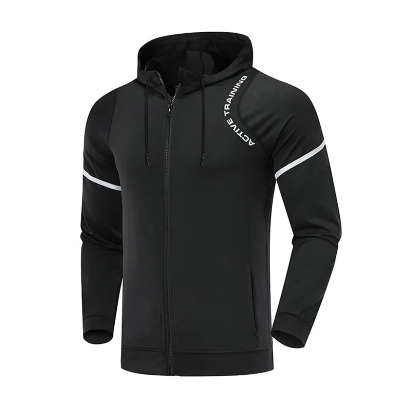 Gym Men Sports Jacket Fitness Long Sleeve Running Elastic Tight Hoodies Zipper Slim Hiking Sweatshirts Male Jogging Hooded Coat