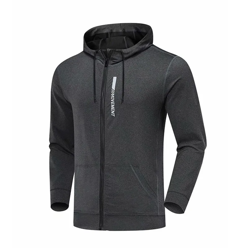 Gym Men Sports Jacket Fitness Long Sleeve Running Elastic Tight Hoodies Zipper Slim Hiking Sweatshirts Male Jogging Hooded Coat