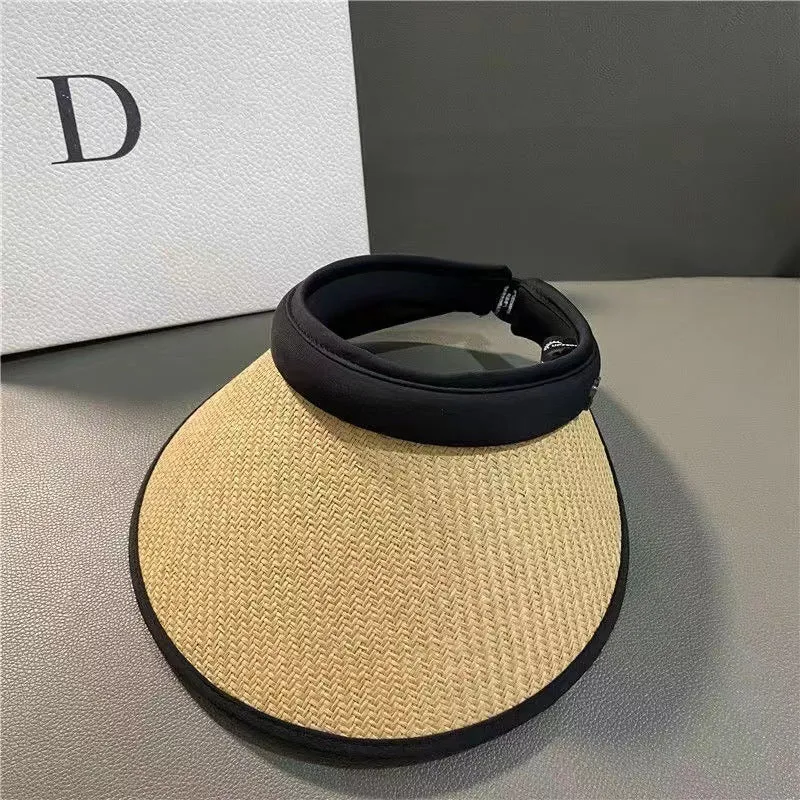 Hairband empty top hat for women new summer sports straw hat internet celebrity cute cycling small fragrant style big brim hat