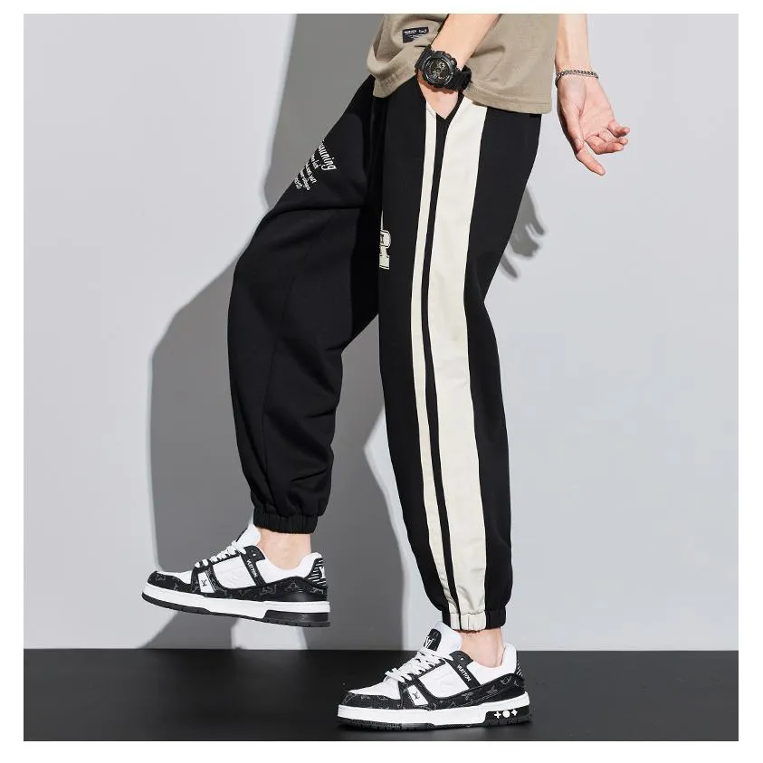 Knitted Sports Versatile Letter Tapered Patchwork Sweatpant