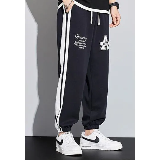 Knitted Sports Versatile Letter Tapered Patchwork Sweatpant