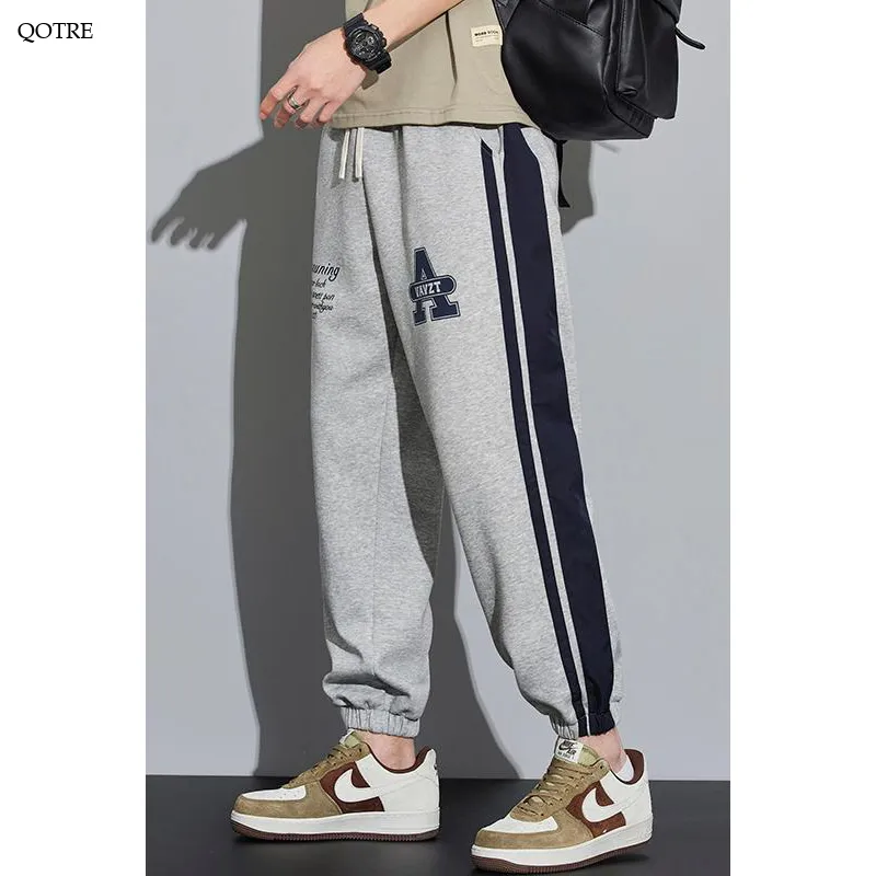 Knitted Sports Versatile Letter Tapered Patchwork Sweatpant