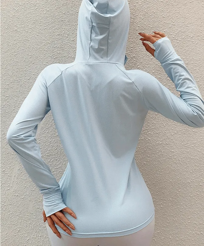 Ladies Zipper Thin Sports Hoodie / Thumb Hole Quick Dry Running Clothes - SF0058