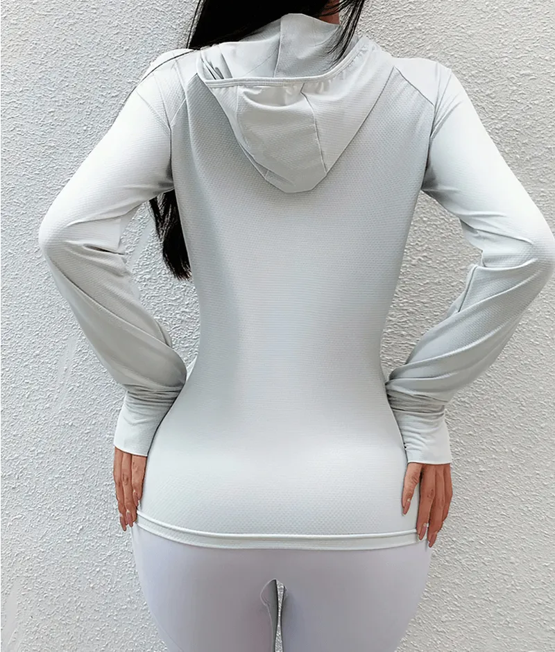 Ladies Zipper Thin Sports Hoodie / Thumb Hole Quick Dry Running Clothes - SF0058