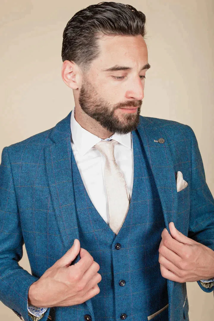 MARC DARCY Dion Tweed Blazer - Mens Slim Fit - Blue Check