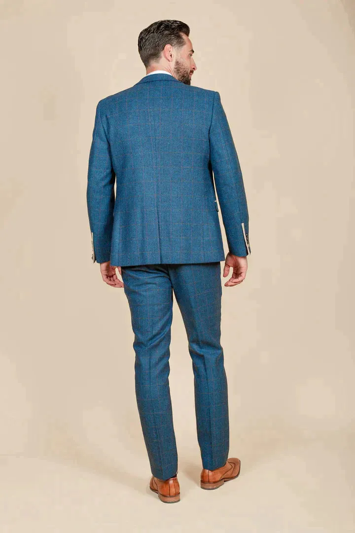 MARC DARCY Dion Tweed Blazer - Mens Slim Fit - Blue Check