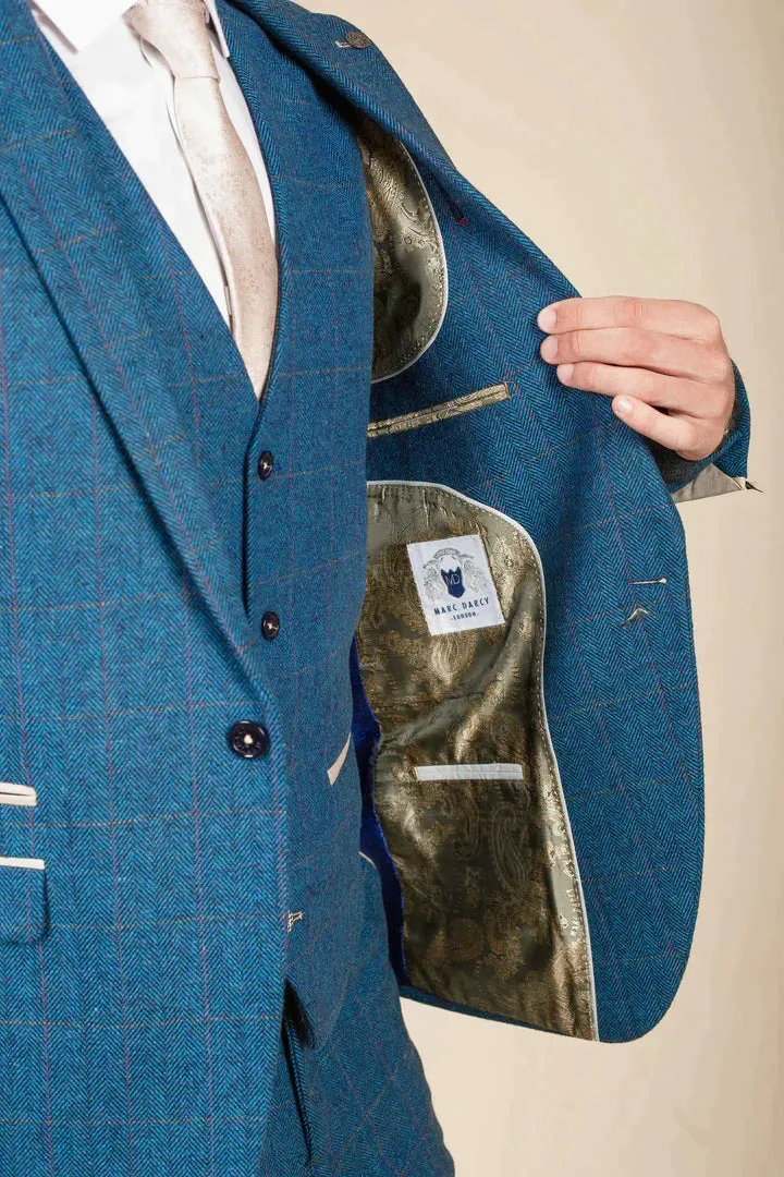 MARC DARCY Dion Tweed Blazer - Mens Slim Fit - Blue Check