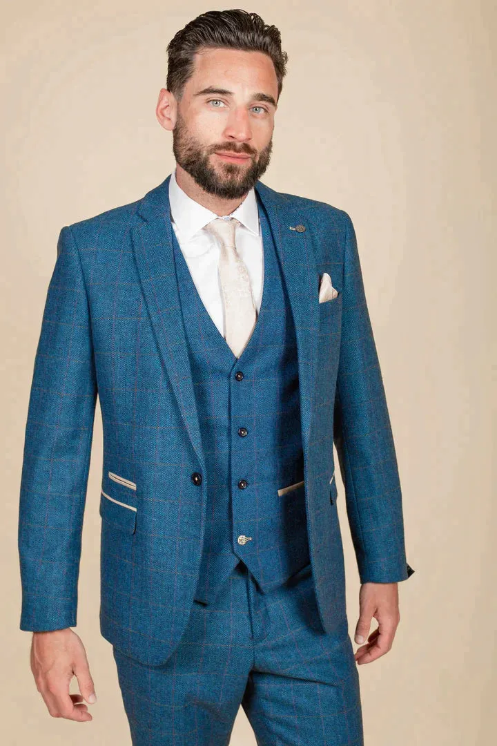 MARC DARCY Dion Tweed Blazer - Mens Slim Fit - Blue Check