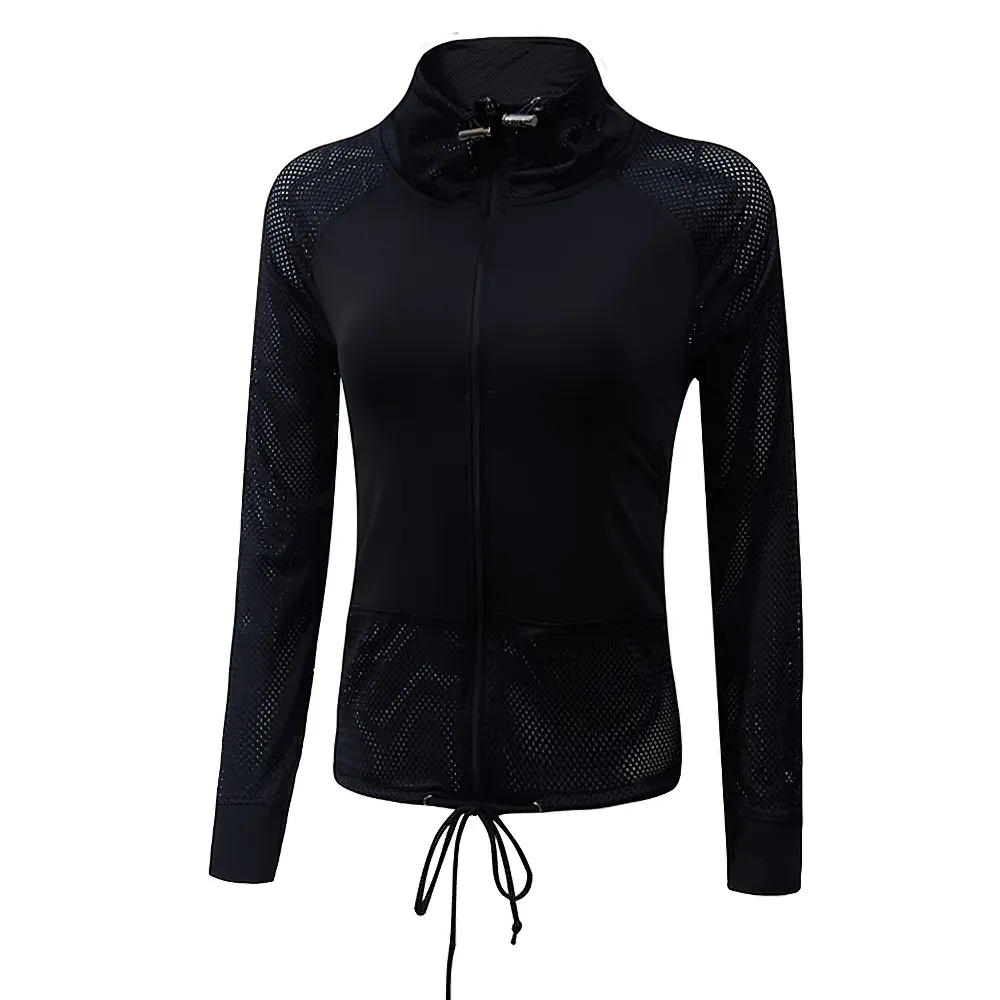 Mesh Panel Sports Jacket with Adjustable Drawstring - SF2314