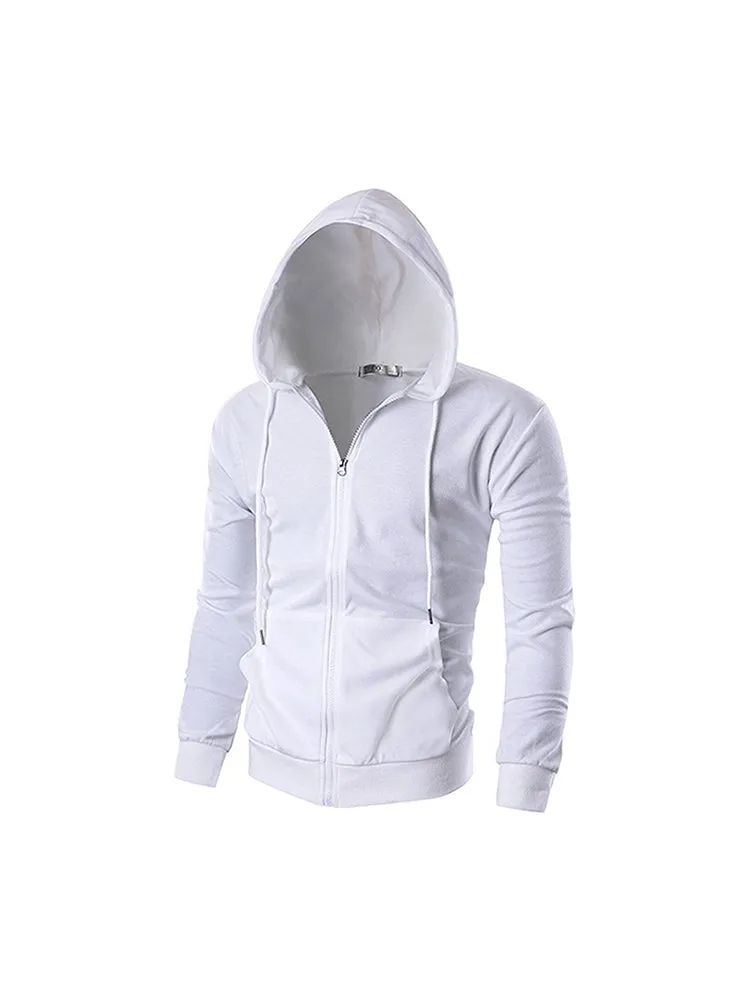 New Solid Color Zipper Hooded Casual Men Jacket