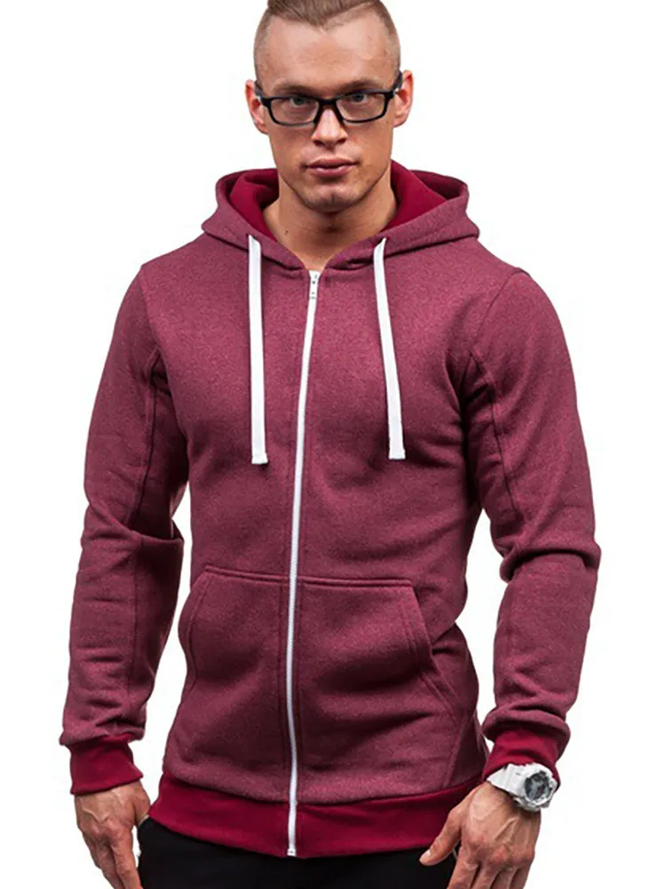 New Solid Color Zipper Hooded Casual Men Jacket