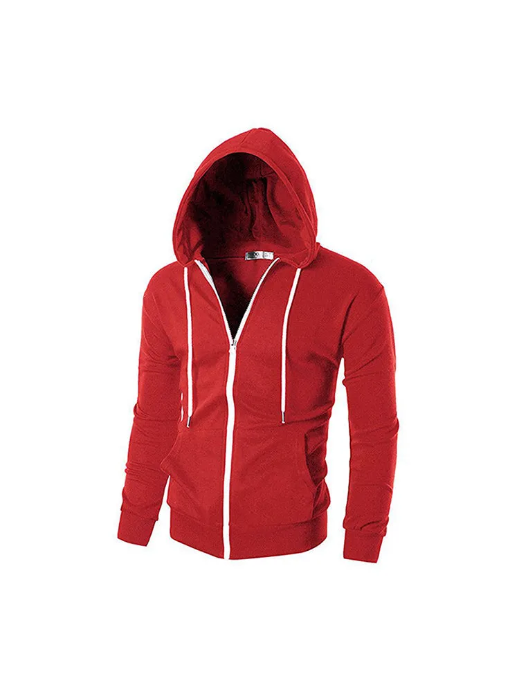 New Solid Color Zipper Hooded Casual Men Jacket