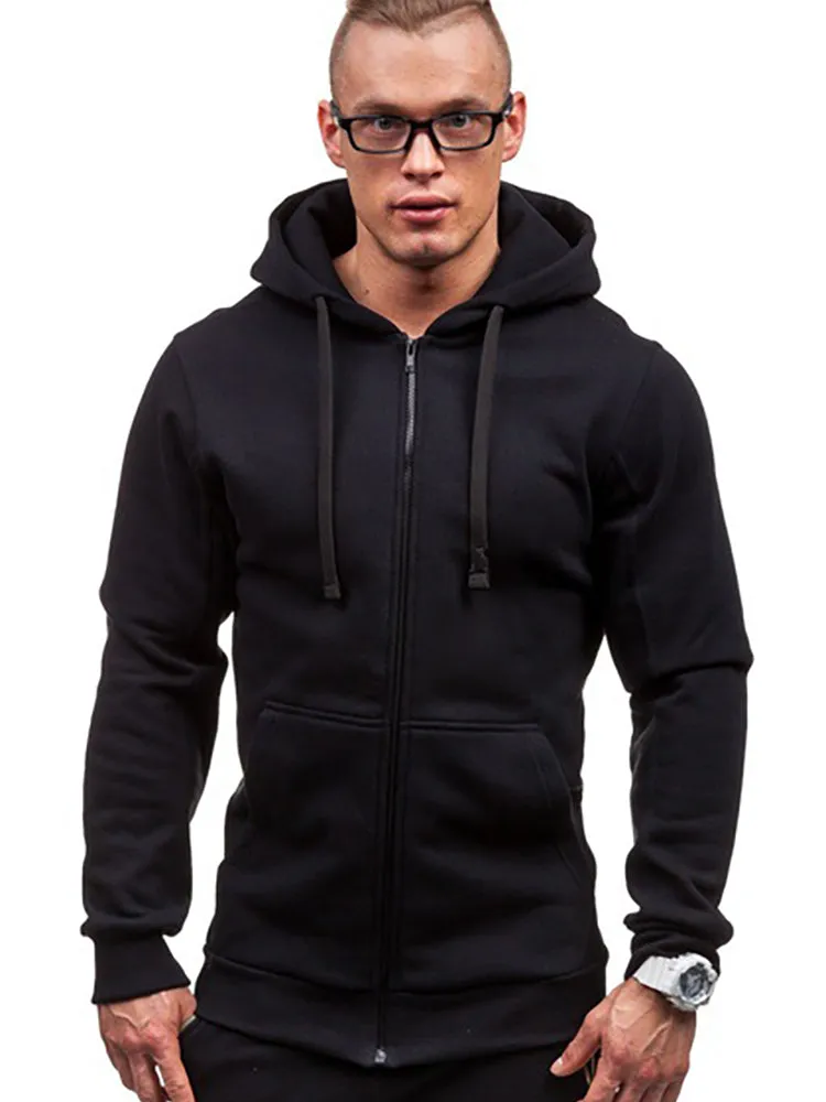 New Solid Color Zipper Hooded Casual Men Jacket