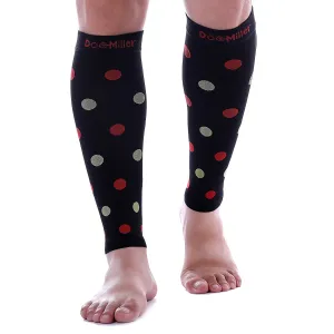 Premium Calf Compression Sleeve 20-30 mmHg BLACK w/ RED GREEN Polka Dots by Doc Miller