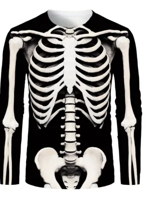 Skeleton Casual Mens 3D Shirt For Halloween | Black Cotton | Men'S Unisex Tee Graphic Skull Round Neck Green Blue Red 3D Print Plus Size Daily Long Sleeve Clothing