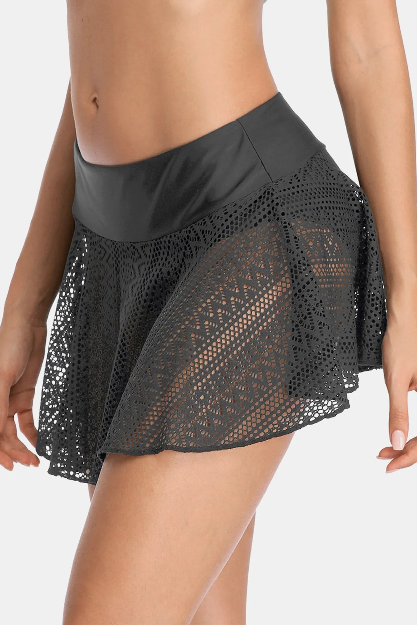 Solid Lace Hollow Out Swim Skirt