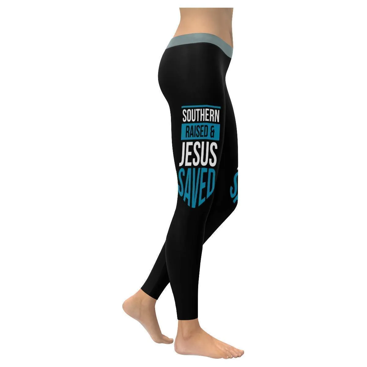 Southern Raised & Jesus Saved Funny Christian Upf40  Womens Leggings - Christian Leggings For Women