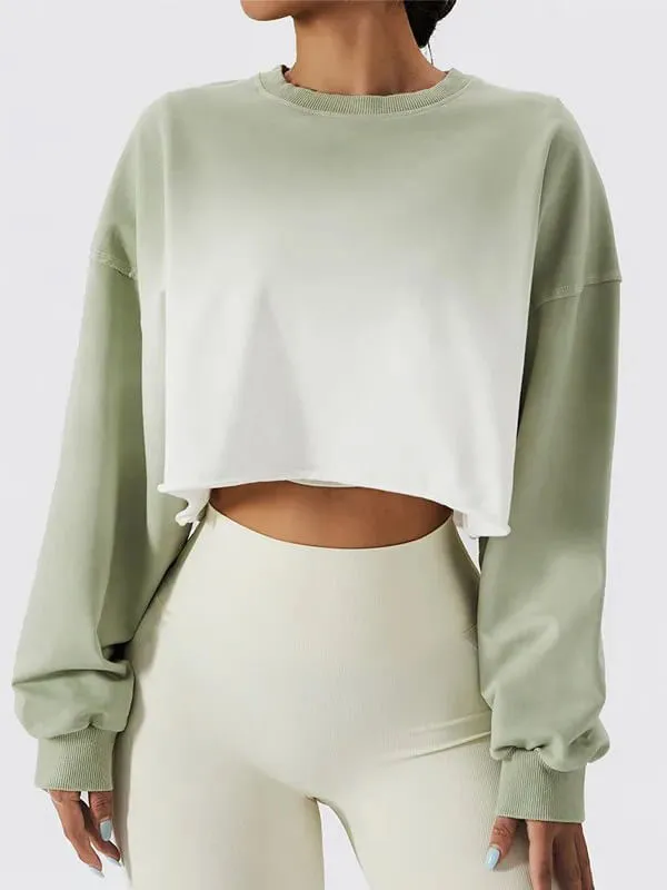 Sports Female Gradient Color Long Sleeves O-Neck Crop Top - SF1700