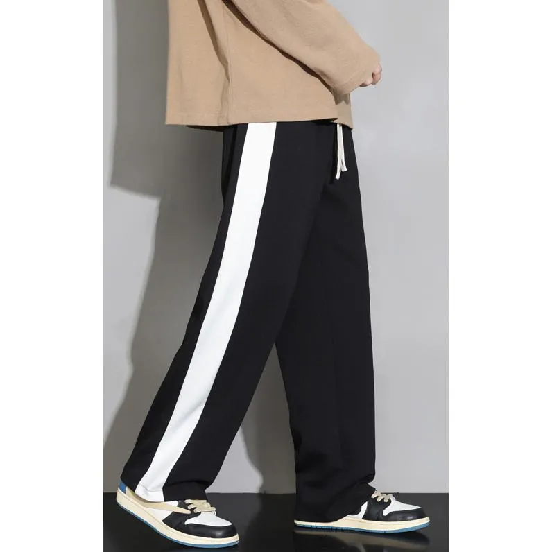 Straight Leg Loose Fit Elasticity Patchwork Sports Knitted Sweatpant