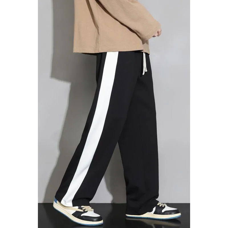 Straight Leg Loose Fit Elasticity Patchwork Sports Knitted Sweatpant