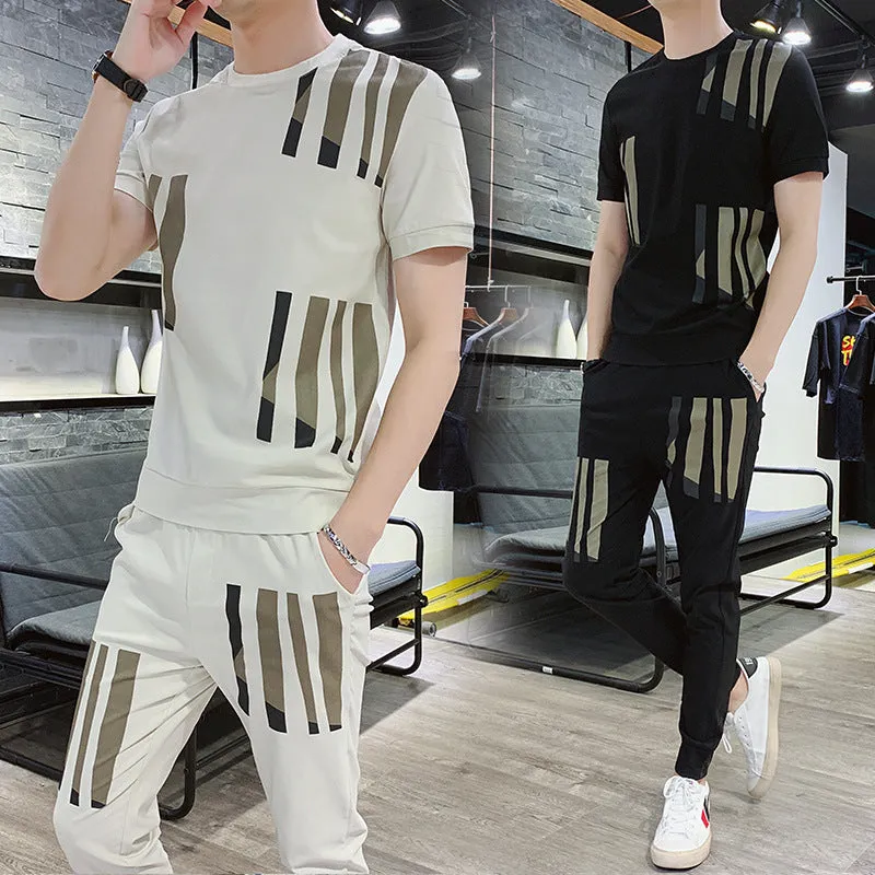 Summer Student New Slim Suit Men'S Short-Sleeved T-Shirt Trousers Sports Trend Suit