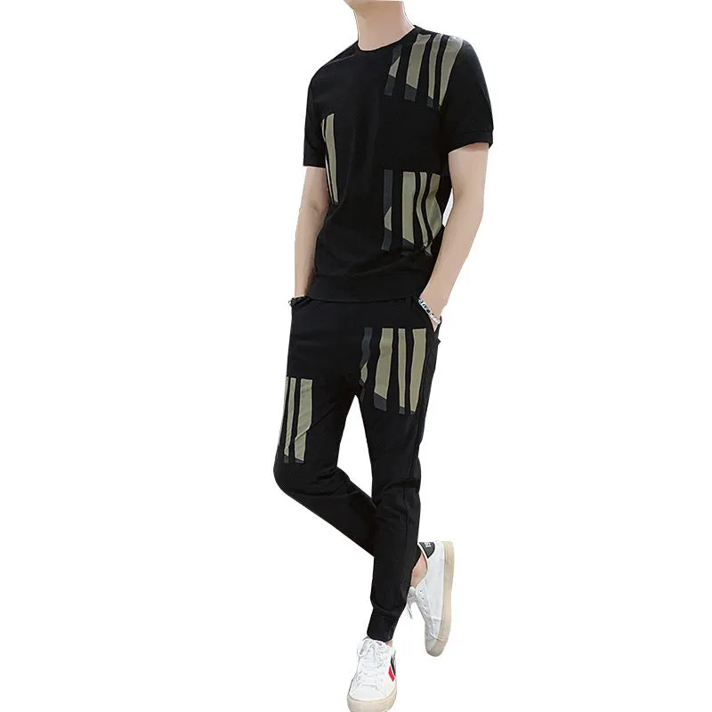 Summer Student New Slim Suit Men'S Short-Sleeved T-Shirt Trousers Sports Trend Suit