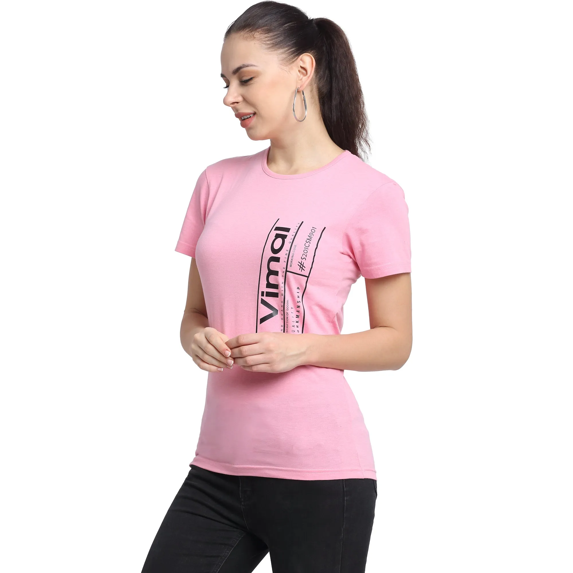 Vimal Jonney Pink Half Sleeve T-shirt For Women's